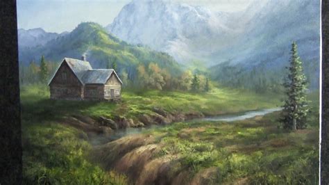 Oil Painting Mountain Cabin Landscape Youtube