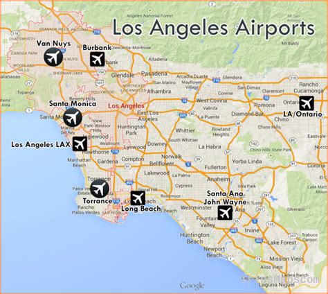 Los Angeles Airports Map Map Of The Usa With State Names