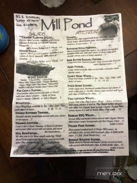 A while ago, i went on a magical journey through greater southern nh. Menu of Mill Pond in Salem, NH 03079
