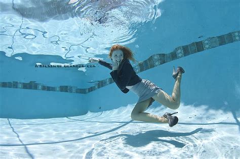 Swimming Pool Underwater Redhead Floating Skirt High Heels Savannah Hd Wallpaper
