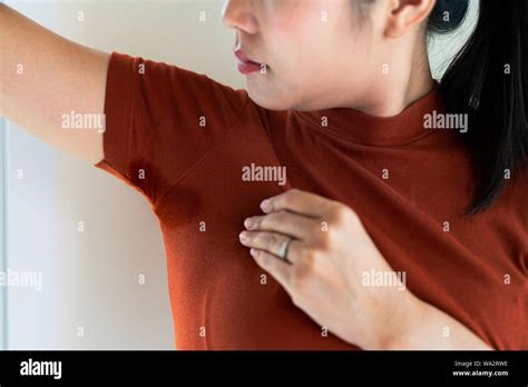 Woman With Hyperhidrosis Sweating Young Asia Woman With Sweat Stain On