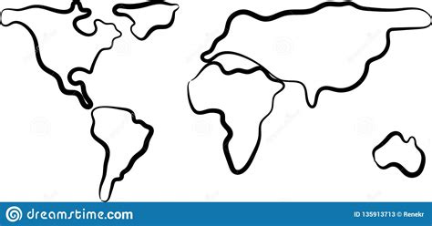 Croquis Del Mapa Del Mundo Negro En Blanco Ilustración Del Vector Stock