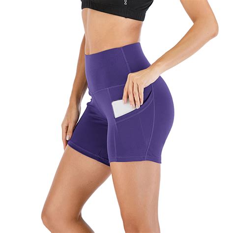 Womens Fitness Bike Shorts Soft Stretch Leggings With Pockets Pants