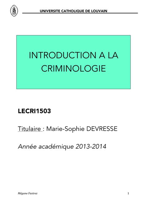 Introduction A La Criminologie Universite Catholique De Louvain