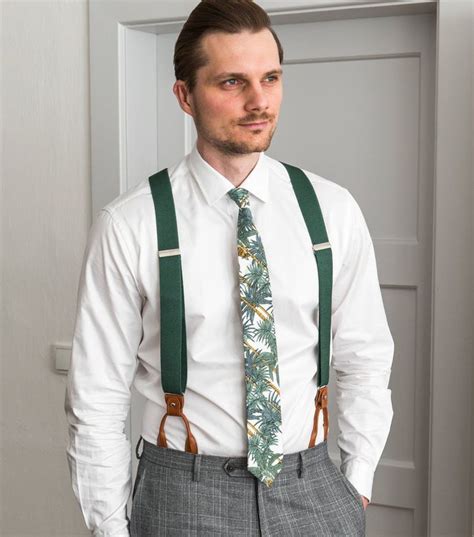 Green Suspenders Mens Button Loop Suspenders Clip Braces Wedding Suspenders For Groom And