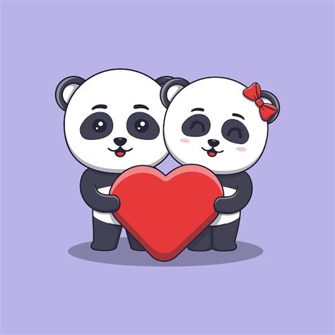 Premium Vector Cute Valentines Day Panda Couple Holding A Big Heart Love