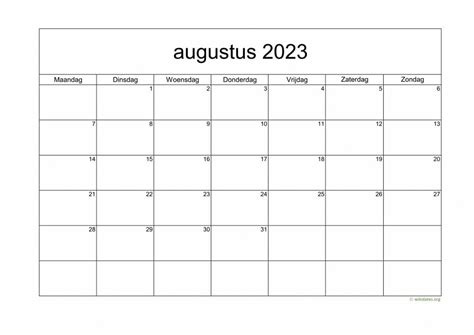 Kalender Augustus 2023 Niederlande
