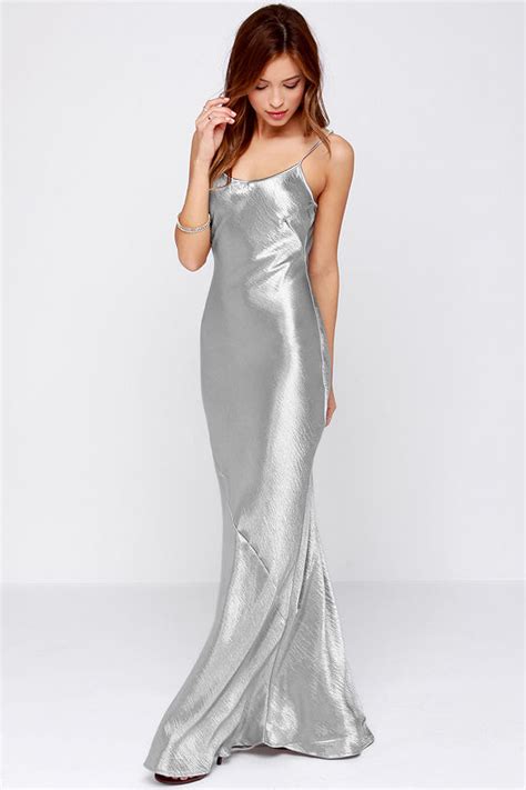 sexy silver dress metallic dress silver maxi dress 49 00 lulus