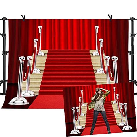 Mme Photography Backdrop 10x7ft Red Curtain Background Red Stairs Star