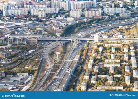 Above View Of Roads And Railways In Moscow City Stock Photo Image Of