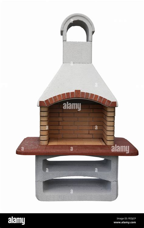 Outdoor Fireplace Barbecue Grill Made From Bricks And Cement Stock