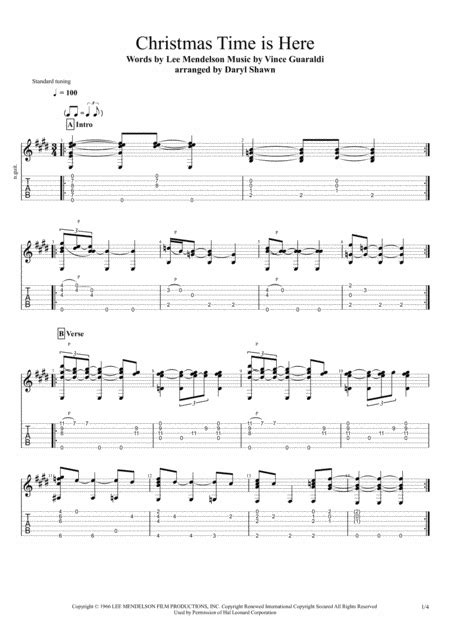 Christmas Time Is Here For Solo Fingerstyle Guitar Music Sheet Download
