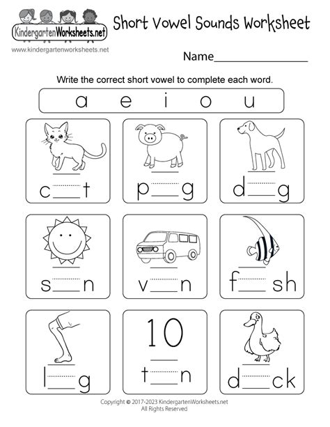 Free Printable Short Vowel Sounds Worksheet 5e8