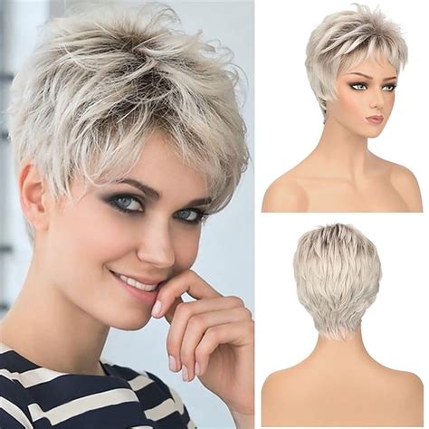 piexie cut wigs for women short pixie cut wig for white ladies short hair wig with bangs free