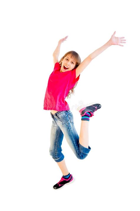 Happy Girl Jumping Stock Photo Image Of Background Joyful 90872992