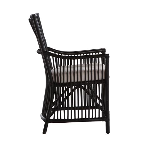 This stunning black rattan chair has an elegant high back and the ' peacock ' design reflects the current trend for exotic statement pieces with a boho summer classics athena patio dining side chair with cushion frame color: CH134 Black Rattan Chair With Cushion - Laxholm Furniture