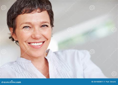 Mature Woman Smiling At You Closeup Portrait Of Beautiful Mature Woman