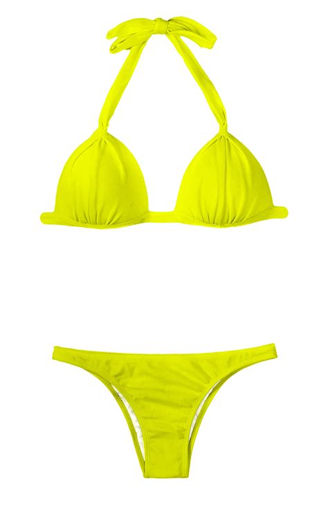 Lime Yellow Padded Triangle Bikini Low Rise Bottom Acid Fixo Basic