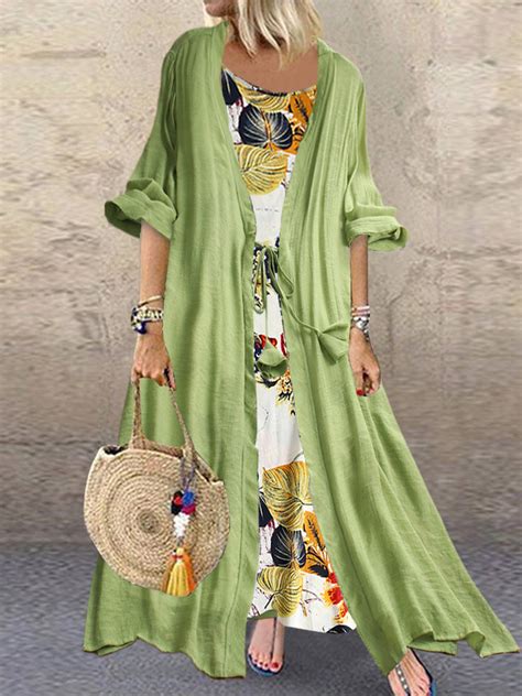 Bohemian Floral Print Knot Two Pieces Plus Size Dress Plus Size Dress Plus Size Maxi Dresses