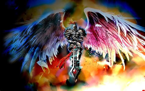 Angel Wearing Knight Armor Holding Sword Digital Wallpaper League Of