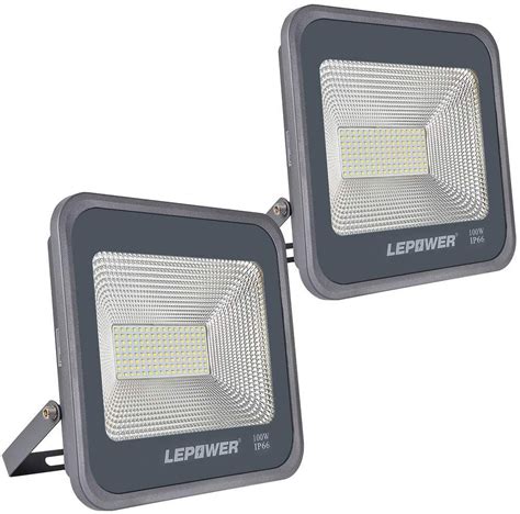 Lepower 2 Pack 100w Led Flood Light 10000lm Work Light With Plug
