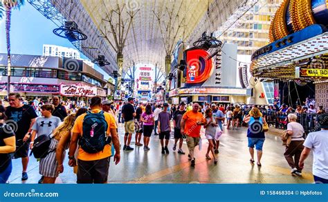 Hustle And Bustle Of Crowds During The Day On The Famous Fremont Street Editorial Image