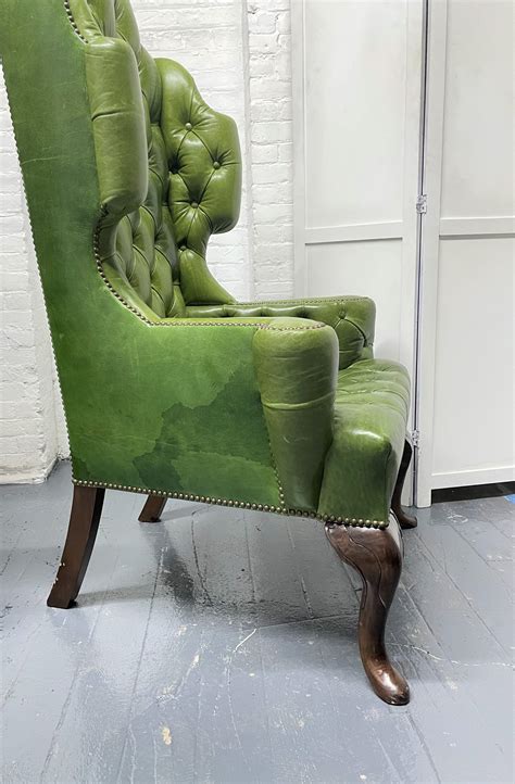 Pair Antique Style Tufted Leather Wingback Chairs For Sale At 1stdibs