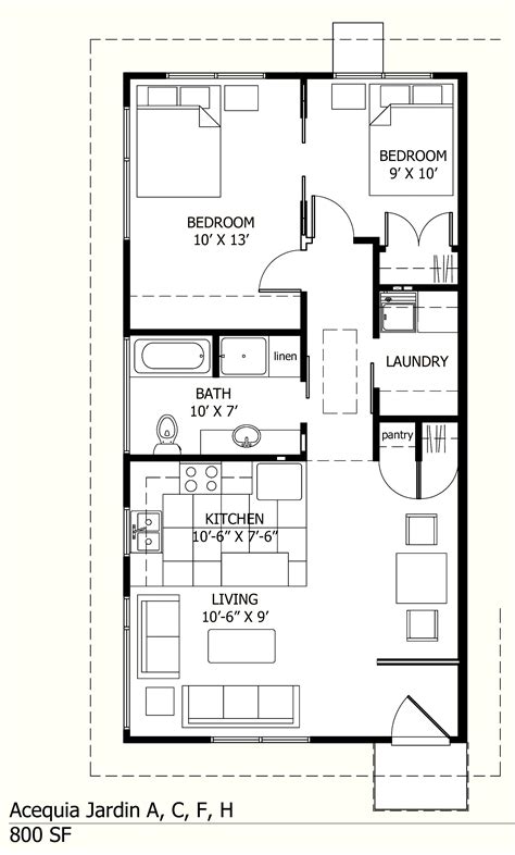 800 Sq Ft House 800 Sq Ft Acequia Jardin Small House Layout Small House Plans Tiny House