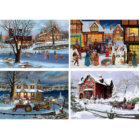 Set Of 4 Winter Wonderland 1000 Piece Jigsaw Puzzles Spilsbury