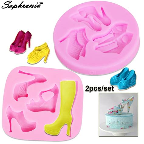 10pcsset High Heel Shoes Silicone Molds Shaped Fondant Silicone Mold Decoration Fondant Cake 3d