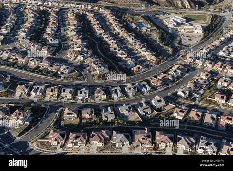 Aerial View Of Newly Built Suburban Hillside Sprawl In Northern Los