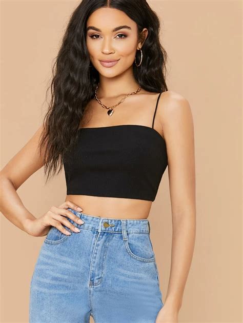 Ribbed Cropped Cami Top Shein Uk In Cami Crop Top Cami Tops