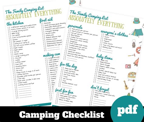 Camping Packing Lists Rv Camper Checklist Printable Etsy Canada