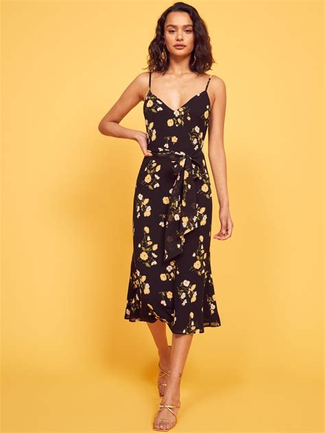 REFORMATION Dietrich Black / Floral Printed Dress - We Select Dresses