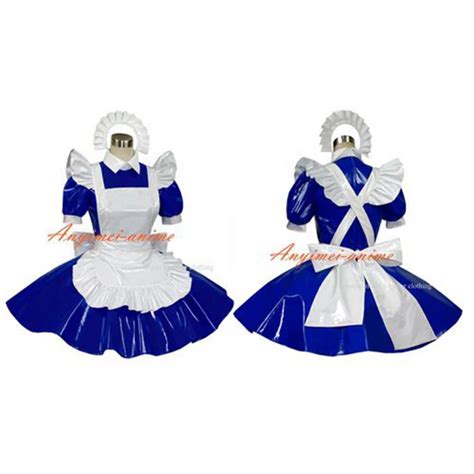 Sexy Sissy Maid Pvc Dress Blue Lockable Uniform Cosplay Costume Tailor