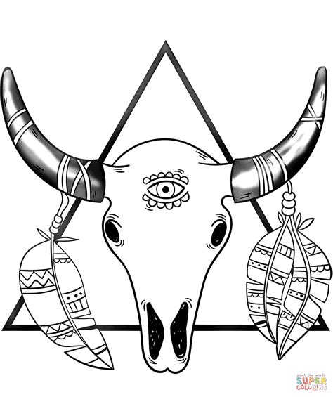 Boho Skull coloring page | Free Printable Coloring Pages