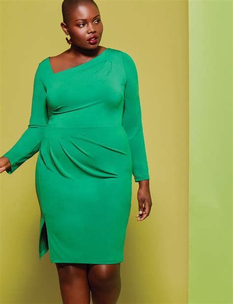 Eloquii Draped Front Long Sleeve Sheath Dress Mandy Moores Green