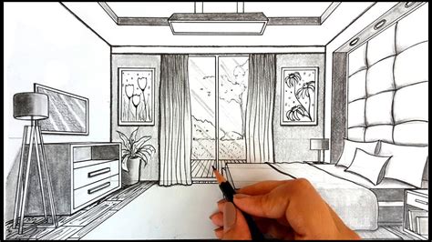One Point Perspective Bed Drawing ~ Drawing Room Perspective Bed Point
