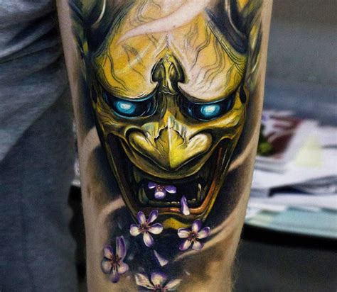 Color version of my take on traditional japanese hannya mask. Hannya mask tattoo by Andrey Stepanov | Photo 27663