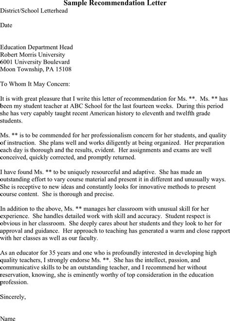 Sample Letter of Recommendation For Student Teacher 2 | Teacher letter