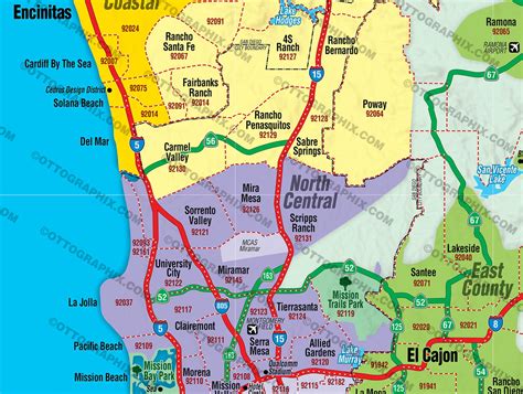 San Diego County Zip Code Map Coastal Areas Colorized Files Pdf