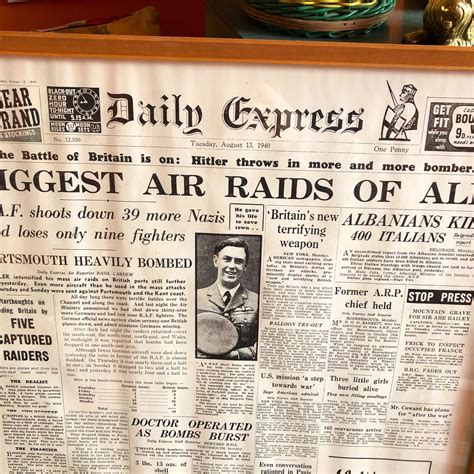 Reproduction Newspaper Daily Express August 1940 Battle Of Britain