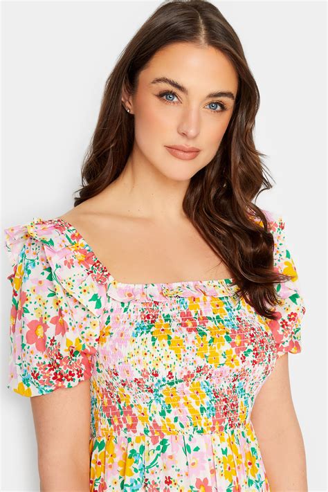 LTS Tall Women's Yellow Ditsy Floral Shirred Midaxi Dress | Long Tall Sally