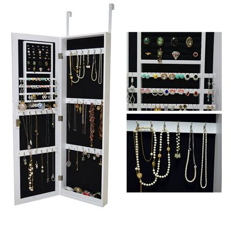 Organizedlife White Mirrored Jewelry Cabinet Armoire Door Locking Wall