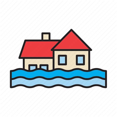 Deluge Flood Flooding House Inundation Water Weather Icon