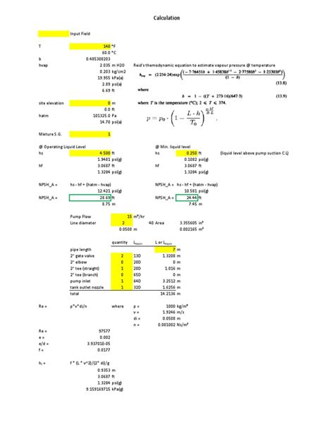 NPSH_A Calculation Sheet