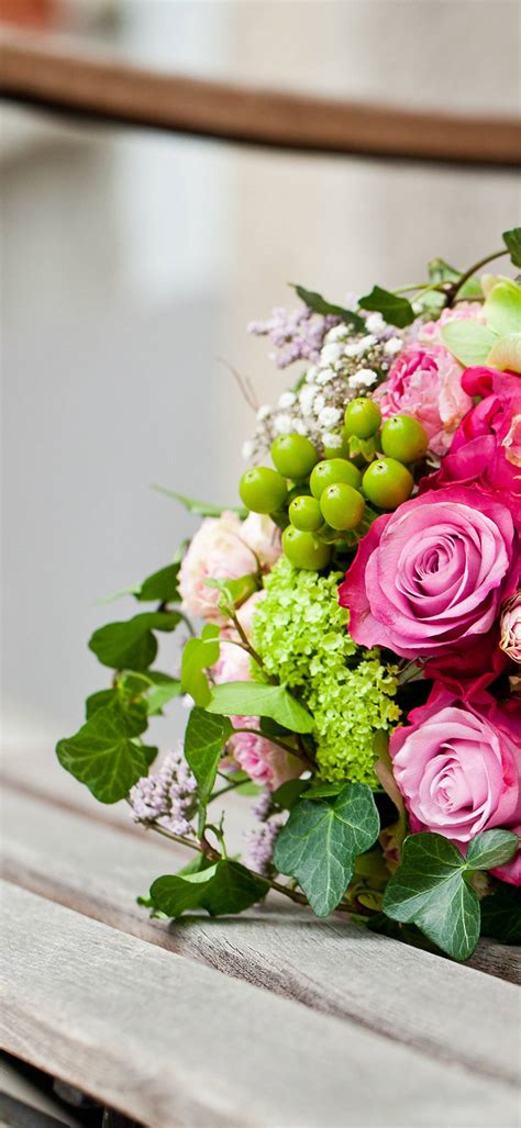 Pink Flowers Bouquet Leaves Roses 1080x2340