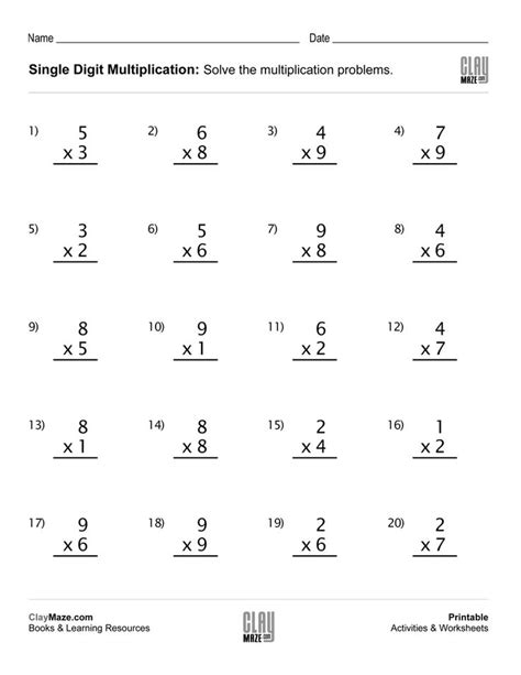 5th Grade Single Digit Multiplication Worksheets
