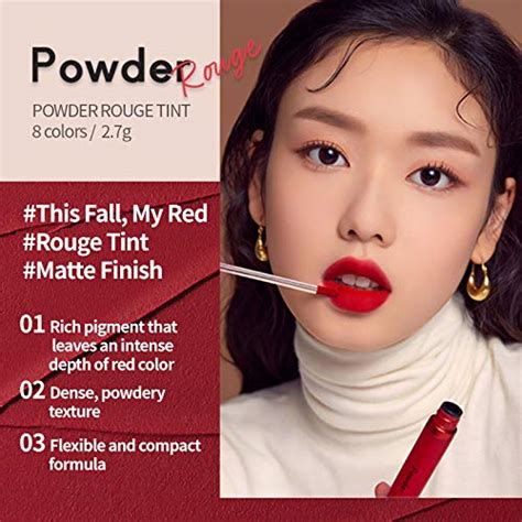 etude house powder rouge tint rd308 burnt red red matte lip stain that fills the lips with