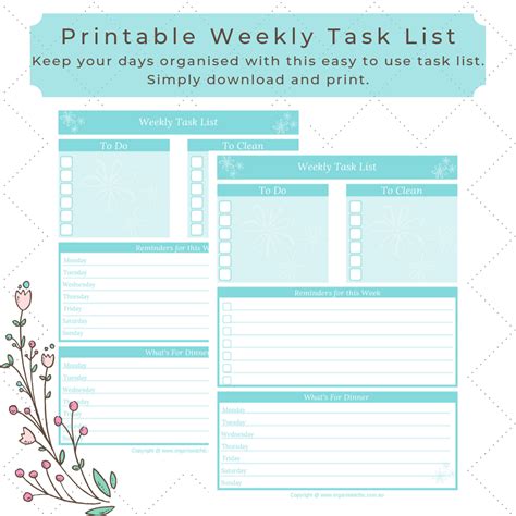 Printable Weekly Task List Organised Chic